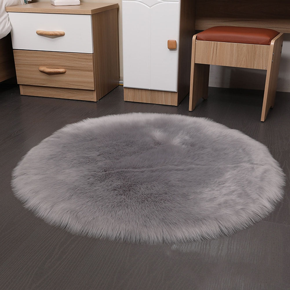 Round Soft Faux Sheepskin Fur Area Rugs for Bedroom Living Room Floor Shaggy Plush Carpet White Home Floor Mat Rug Bedside Rugs